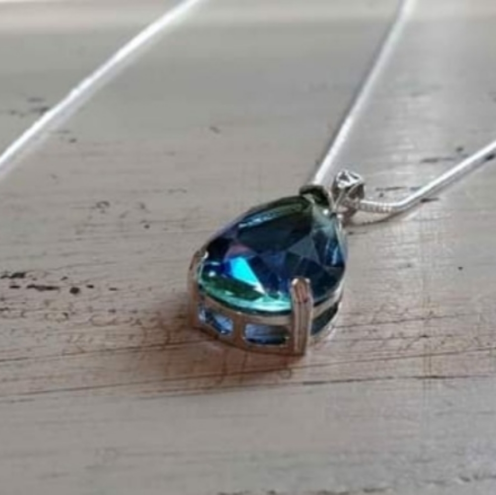 925 stamped bi color topaz color teardrop 20" necklace